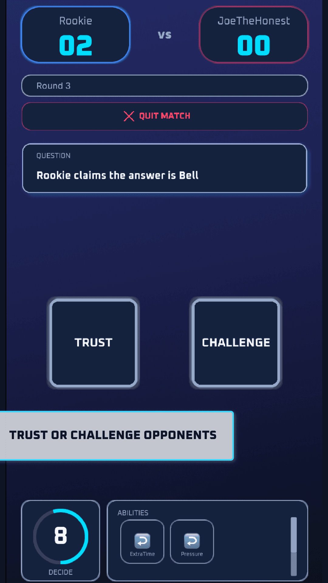 Game screen showing claim for Bluff round